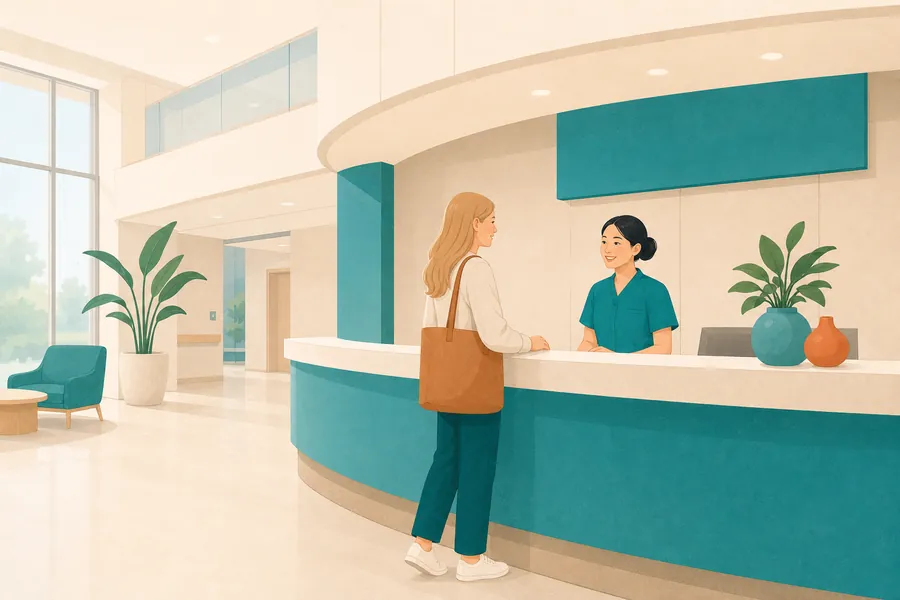 International department lobby of a modern Chinese hospital