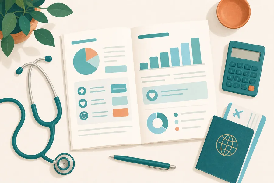 A cost plan document with passport and calculator